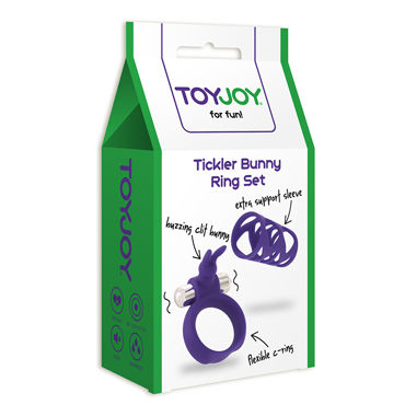 Toy Joy Tickler Bunny Ring Set, фиолетовый, Набор из насадки и виброкольца на пенис и другие товары Toy Joy с фото