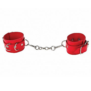 Ouch Leather Cuffs, красные, Кожаные наручники