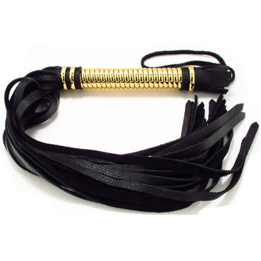 BDSM Арсенал кожаная плеть с золотой рукояткой, Многохвостая