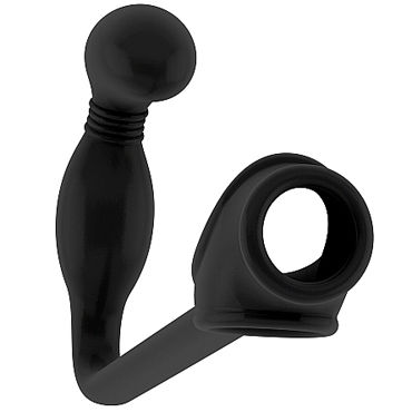 Shots Toys Sono Butt Plug with Cockring №2, черная, Анальная втулка с эрекционным кольцом