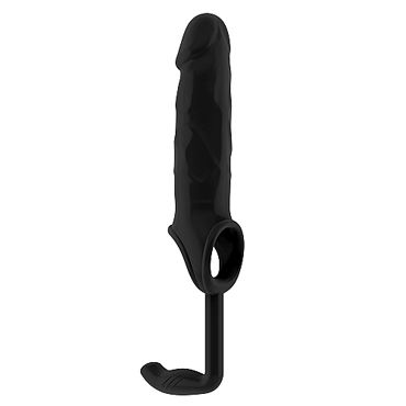 Shots Toys Sono Dong Extension №19, черная, Удлиняющая насадка на пенис с анальной пробкой