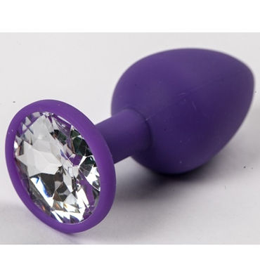 Luxurious Tail Силиконовая анальная пробка 7 см, фиолетовая, С прозрачным стразом 