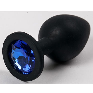 Luxurious Tail Анальная пробка с синим стразом 8 см, черная, Силиконовая