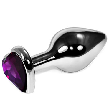 Luxurious Tail Анальная пробка сердечком с фиолетовым стразом, серебристая