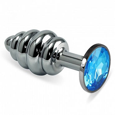 Luxurious Tail Анальная пробка фигурная с голубым стразом, серебристая, Металлическая