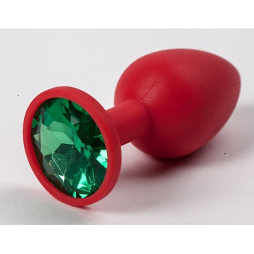 Luxurious Tail Анальная пробка с зеленым стразом 7 см, красная, Силиконовая
