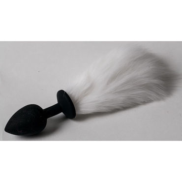 Luxurious Tail Анальная пробка с белым хвостом, черная