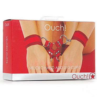 Ouch! Velcro Hand And Leg Cuffs, красный - Комплект для бандажа - купить в секс шопе
