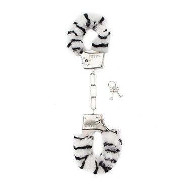 Shots Toys Furry Handcuffs Zebra, Металлические наручники с меховыми чехлами