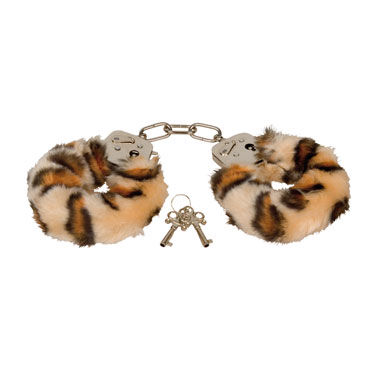 Eroflame Furry Love Cuffs, тигровые, Металлические наручники с мехом