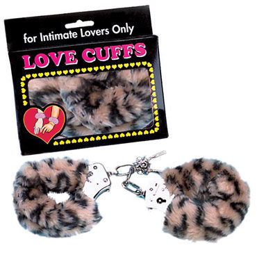 NMC Love Cuffs, леопардовые, Металлические наручники с мехом