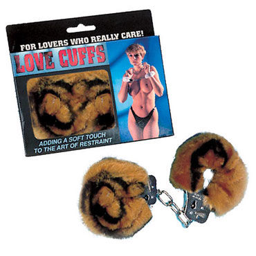 NMC Love Cuffs, тигровые, Металлические наручники с мехом