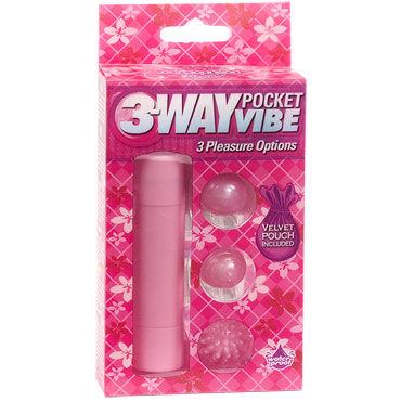 Doc Johnson 3-Way Pocket Vibe, розовая - Виброракета с тремя насадками - купить в секс шопе