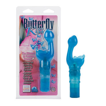 California Exotic Butterfly Kiss, синий, Вибромассажер с вагинальным и клиторальным стимуляторами