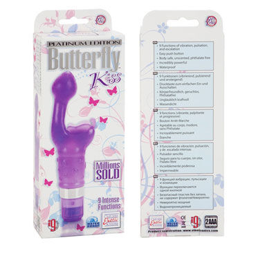 California Exotic Platinum Edition Butterfly Kiss, фиолетовый - Вибромассажер с вагинальным и клиторальным стимуляторами - купить в секс шопе