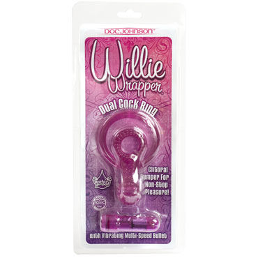 Doc Johnson Willie Wrapper, фиолетовое - Виброкольцо с петлей для мошонки - купить в секс шопе