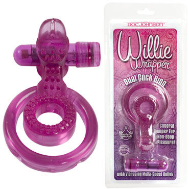 Doc Johnson Willie Wrapper, фиолетовое, Виброкольцо с петлей для мошонки