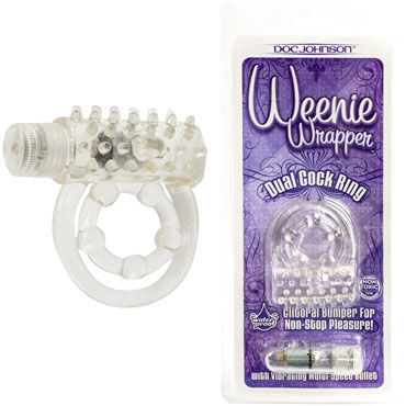 Doc Johnson Weenie Wrapper, прозрачное, Виброкольцо с петлей для мошонки