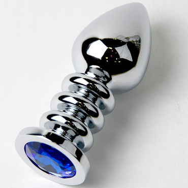 Anal Jewelry Plug Large Silver, голубой, Большая анальная пробка с кристаллом