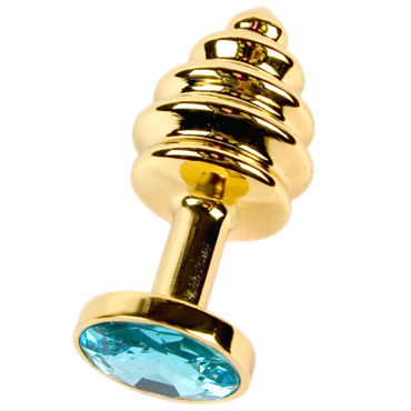 Anal Jewelry Plug Small Gold, светло-голубой, Маленькая анальная пробка с кристаллом
