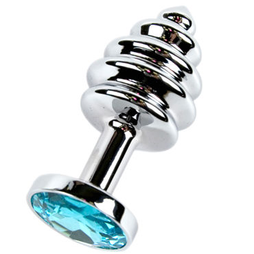 Anal Jewelry Plug Small Silver, светло-голубой, Маленькая анальная пробка с кристаллом