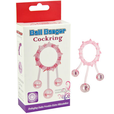 Howells Ball Banger Cock Ring, розовое, Кольцо с 3 утяжеляющими шариками