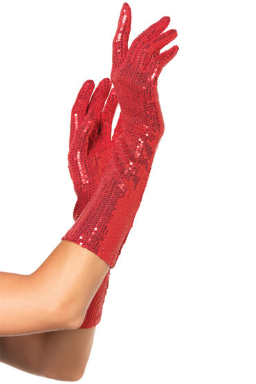 Leg Avenue перчатки, красные, Расшитые пайетками