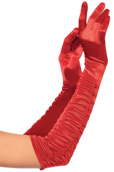 Leg Avenue Ruched Satin Gloves, Перчатки яркого насыщенного цвета