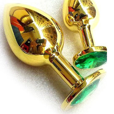 Butt Plug Gold Large, зеленый, Большая анальная пробка, украшена кристаллом