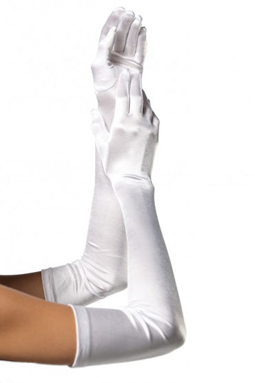 Leg Avenue Extra Long Satin Gloves, белые, Длинные атласные перчатки