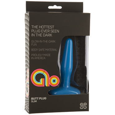 Doc Johnson Glo Slim Anal Plug, синяя - Анальная пробка с шероховатой поверхностью - купить в секс шопе