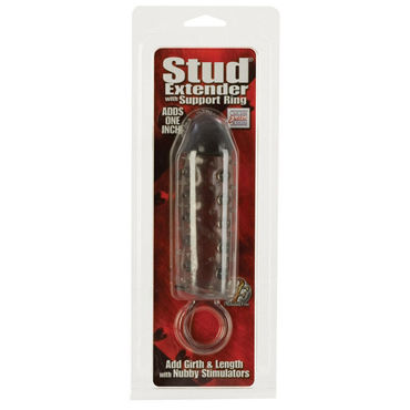 California Exotic Stud Extenders With Support Ring, черная - Насадка на пенис с петлёй для мошонки - купить в секс шопе