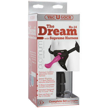 Doc Johnson The Dream with Supreme Harness - Страпон с турсиками для крепления - купить в секс шопе