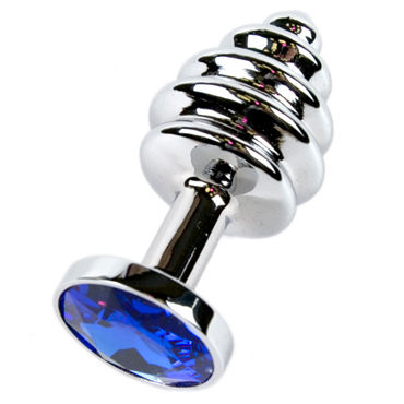 Anal Jewelry Plug Small Silver, синий, Маленькая анальная пробка с кристаллом