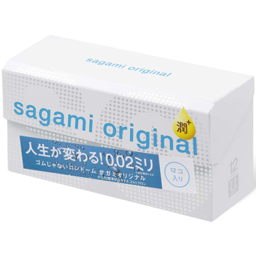 Sagami Original 002 Extra Lub, 12 шт, Полиуретановые презервативы 0,02 мм с увеличенным объемом смазки
