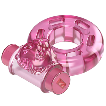 Baile Vibrator & Condom Pink Bear, розовое, Эрекционное виброкольцо с клиторальным стимулятором и другие товары Baile с фото