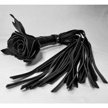 BDSM Арсенал Плеть Роза с кожаными хвостами, черная, С навершием в виде розы