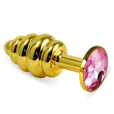 LoveToy Spiral, Золотая спиралевидная втулка с розовым кристаллом