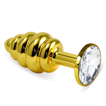 LoveToy Gold Spiral, прозрачный, Золотая анальная втулка с прозрачным кристаллом