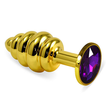 LoveToy Gold Spiral, фиолетовый, Золотая анальная втулка с фиолетовым кристаллом