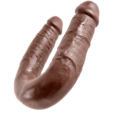 Pipedream King Cock U-Shaped Medium Double Trouble, коричневый - Анально-вагинальный фаллоимитатор среднего размера - купить в секс шопе
