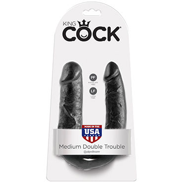 Pipedream King Cock U-Shaped Medium Double Trouble, черный, Анально-вагинальный фаллоимитатор среднего размера