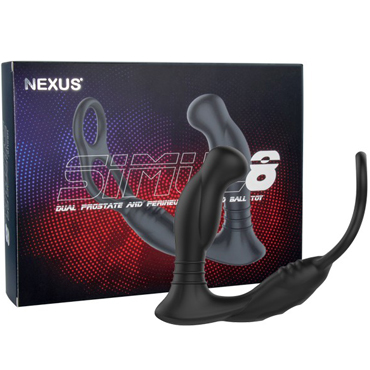 Nexus Simul8, черный, Массажер простаты с кольцами для пениса и мошонки