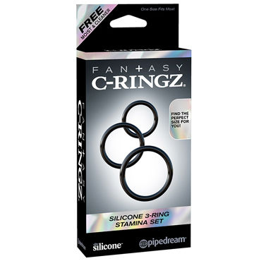 Pipedream Silicone 3-Ring Stamina Set, черный, Набор эрекционных колец