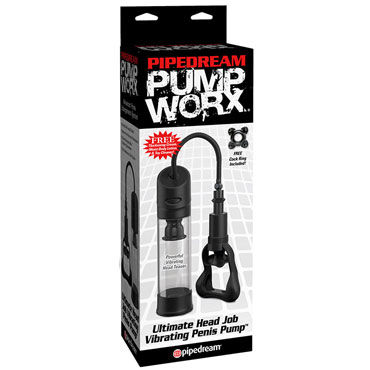Pipedream Ultimate Head Job Vibrating Penis Pump, черная, Вакуумная помпа с вибрацией