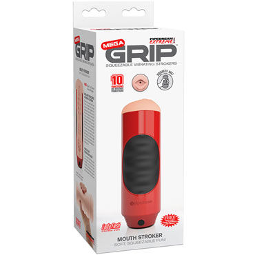 Pipedream Mega Grip Vibrating Stroker Mouth, красный, Мастурбатор-ротик с вибрацией