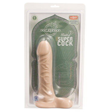 Doc Johnson Super Cock 17,5 см, телесный - Фаллоимитатор с мошонкой на прочной присоске - купить в секс шопе