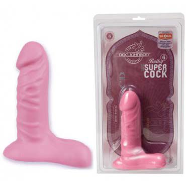 Doc Johnson Super Cock 15,5 см розовый, Фаллоимитатор с мошонкой на прочной присоске