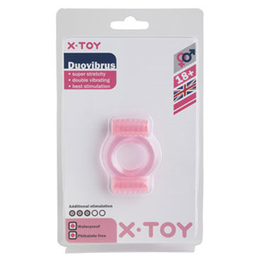 X-Toy Duovibrus, розовое - Эрекционное кольцо с двумя виброэлементами - купить в секс шопе