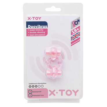 X-Toy Duovibrus III, розовое - Эрекционное кольцо с двумя виброэлементами - купить в секс шопе